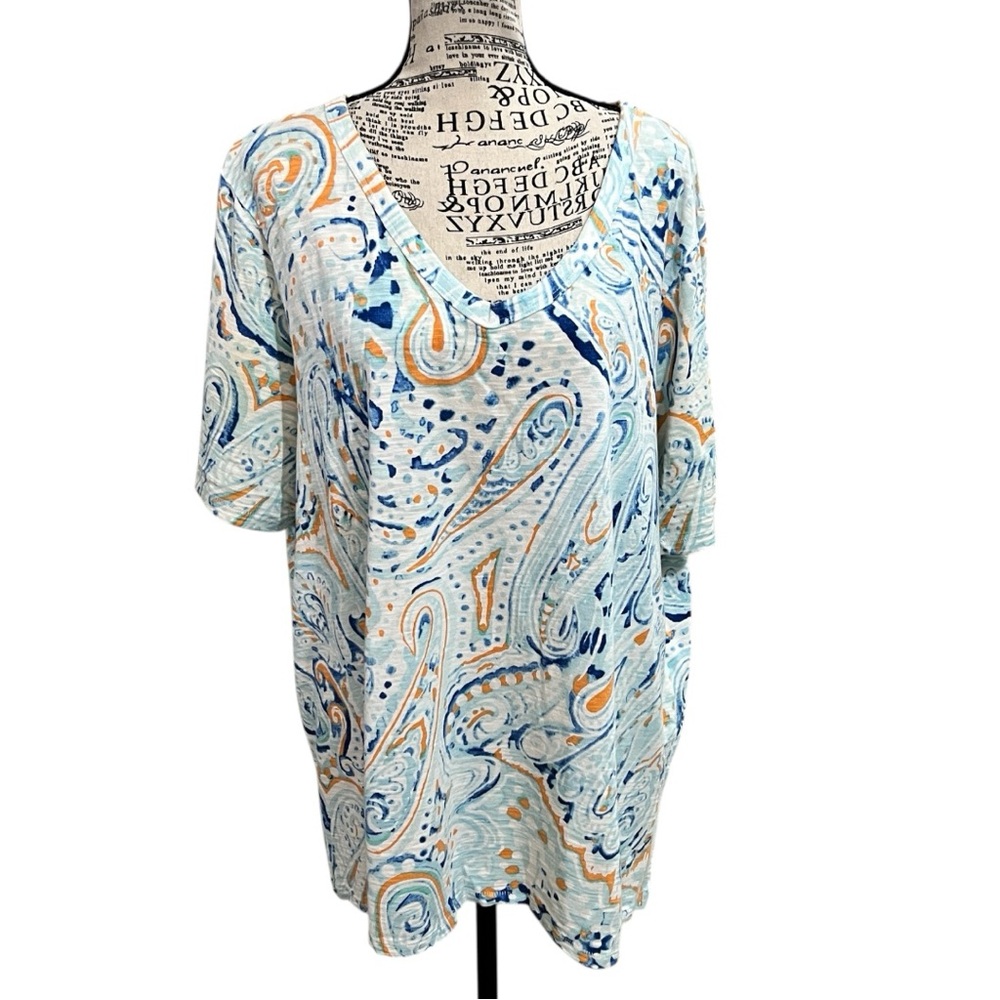 Chico's Paisley Print Blouse - Blue and Orange